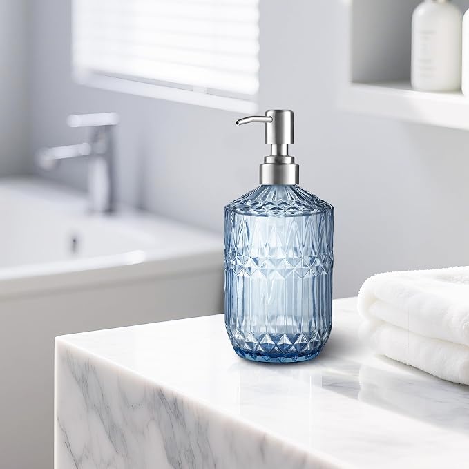 Kaishun 13OZ Refillable Glass Soap Dispenser for Hand Soap & Lotion, Blue