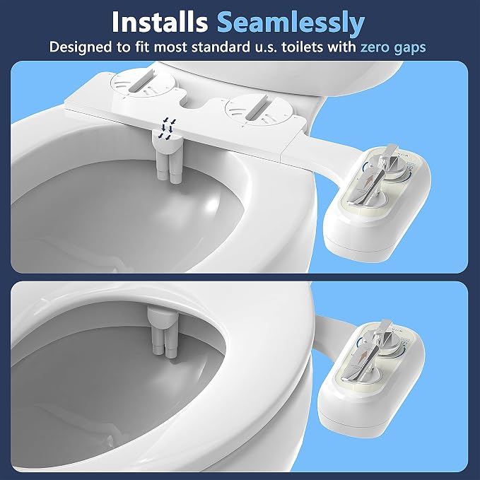 Left Handed Bidet Attachment for Toilet - Left Handed Bidet Non-Electric,Self-Cleaning,Adjustable Water Pressure,Retractable Dual Nozzles for Frontal & Rear Wash,Lever Control