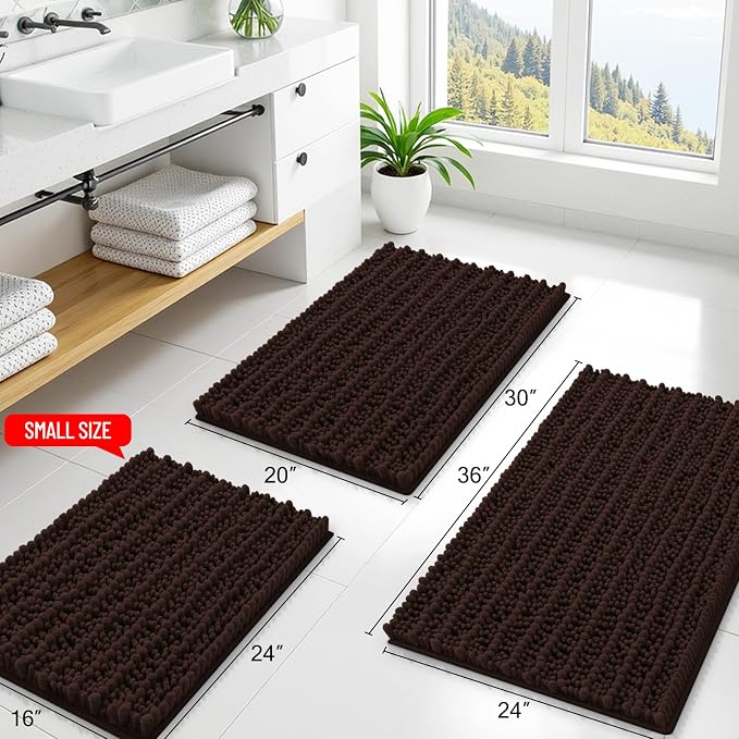Smiry Bathroom Rugs 70X24, Extra Soft Rubber Backing Chenille Bath Mats | Brown Machine Washable Non Slip Quick Dry Bath Mats for Bathroom Floor, Tub, Shower, Home Decor Accessories