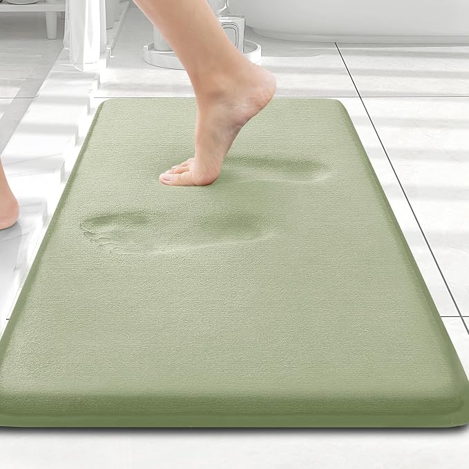Smiry Memory Foam Bath Mat 24x16, Extra Soft and Absorbent Bathroom Rugs | Sage Green, Quick Dry Machine Washable Non-Slip Bath Mat for Bathroom Floor, Shower and Tub