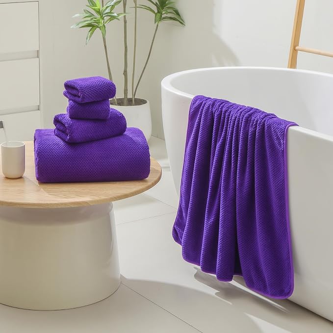 YTYC 29x59 Bath Towels Set,Towels for Bathroom,Violet Purple,6-Pieces | 2 Large Bath towels,2 Hand towels (14x29"),2 Washcloth (13x13"),Super Soft,Highly absorbent,Hanging Loop,80%Polyester