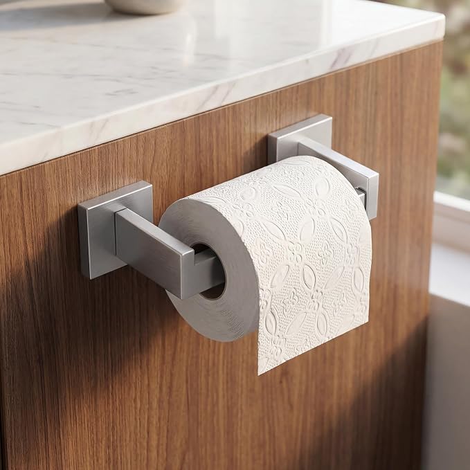 Toilet Paper Holder Wall Mount Brushed Nickel Stainless Steel | Toilet Tissue Roll Holder Bathroom Square Toilet Paper Towel Roll Holder Double Post Pivoting Tissue Handle