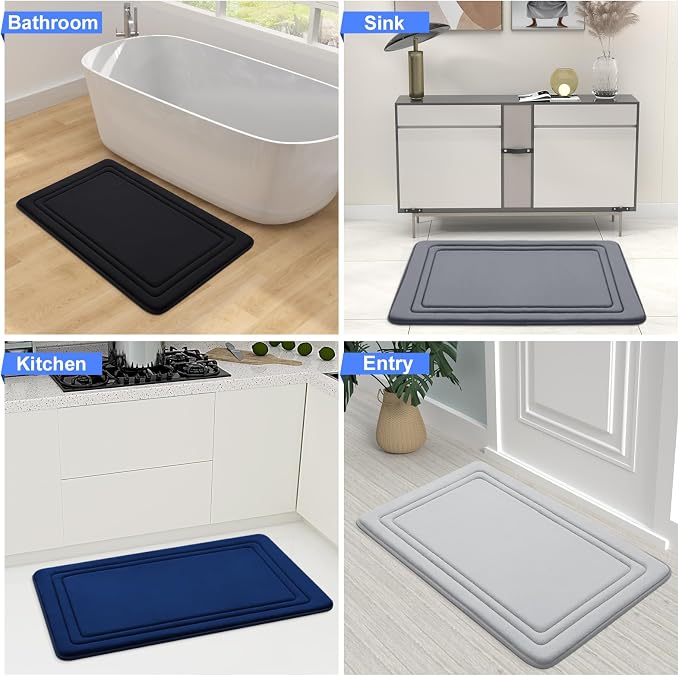 Grandaily Memory Foam Bath Mat Rug 59x20, Ultra Soft, Non-Slip and Absorbent Bathroom Rugs, Machine Wash Dry, Comfortable Bath Carpet for Bathroom Floor, Tub and Shower, Dark Grey