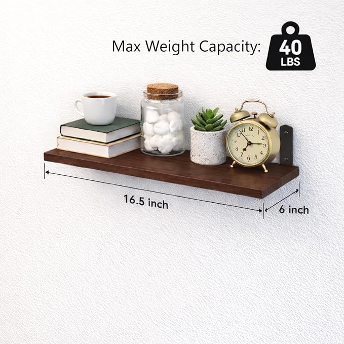 Floating Shelves Set of 6, Wooden Floating Shelves for Wall Decor, Farmhouse Shelf for Bedroom, Wall Mounted Bathroom Storage Shelves, Floating Book Shelves for Living Room