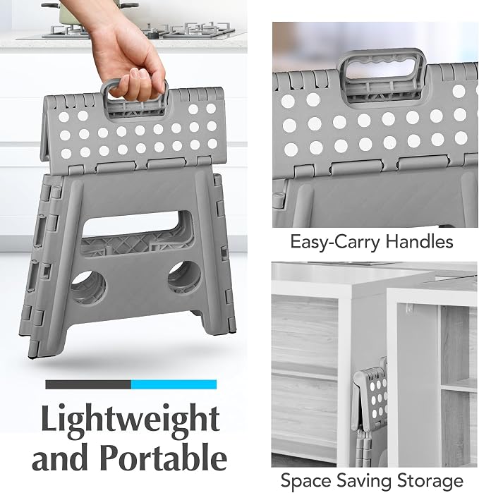 Handy Laundry Folding Step Stool 13 Inch, Grey, Non-Slip Holds 300 lbs | 13 Inch, Grey, Foldable Collapsible Step Stool, Non-Slip, Holds 300 lbs, Kitchen Bathroom Bedroom, Adults
