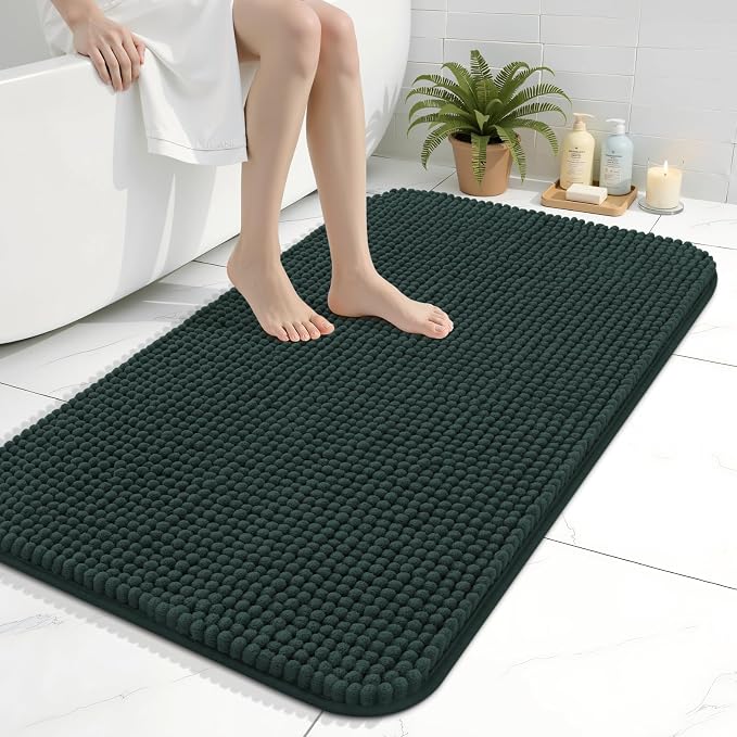 Arotive Chenille Bathroom Rugs 36x24, Soft Absorbent Bath Mat, Dark Green | Rubber Backing, Machine Washable Dry Bath Mats for Bathroom Floor, Tub and Shower, Home Decor Accessories