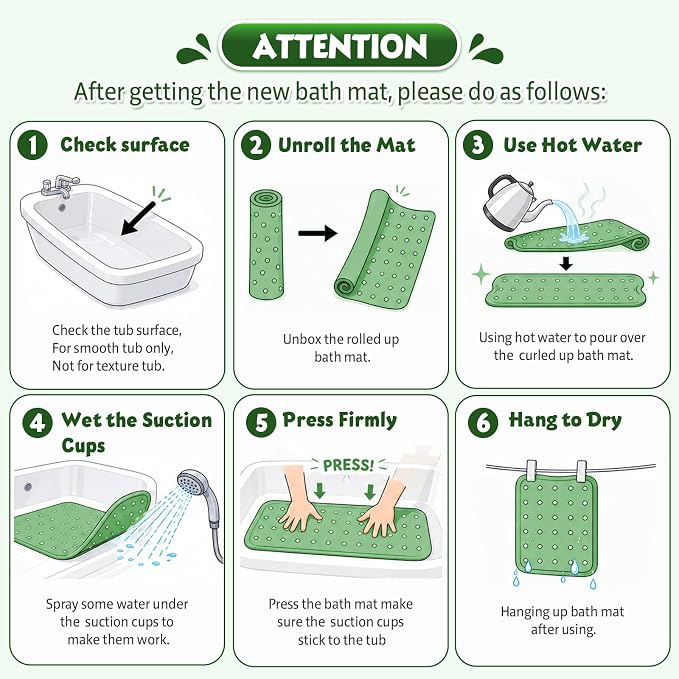 Baby Bath Mat for Tub Non Slip Kids, BPA Free Extra Long Bathtub Mat 40x16 with Drain Holes and 200 Suction Cups, Non Toxic Machine Washable Toddler Bath Mat, Eco-Friendly Certified