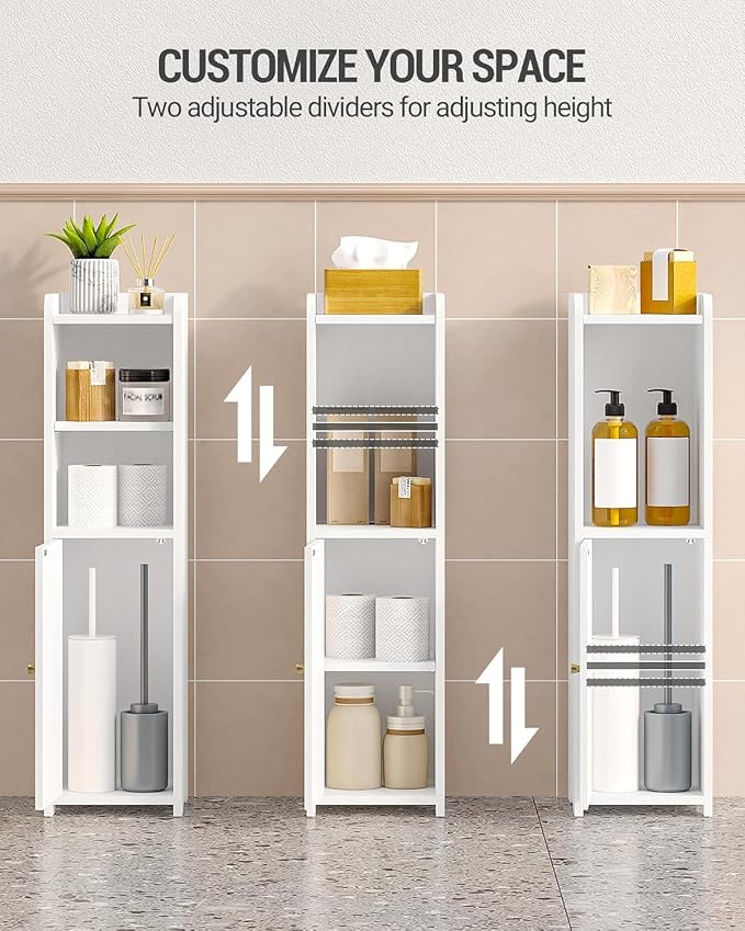 Hzuaneri Bathroom Storage Cabinet, Narrow Toilet Paper Cabinets with Doors | Small Corner Floor Cabinet with Doors and Adjustable Shelf, Bathroom Organizer for Small Spaces, White BC19703X