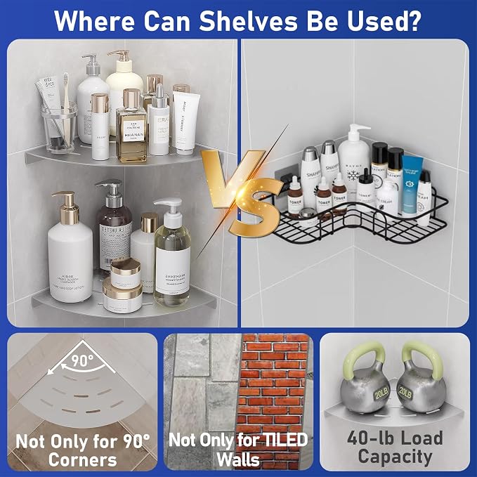 2 Pack Corner Shower Shelves Load Capacity 40 lbs 304 Stainless Steel Shower Corner Shelf Will not Rust 8in Shower Shelf for Inside Shower Brushed Nickel Drilling Installation