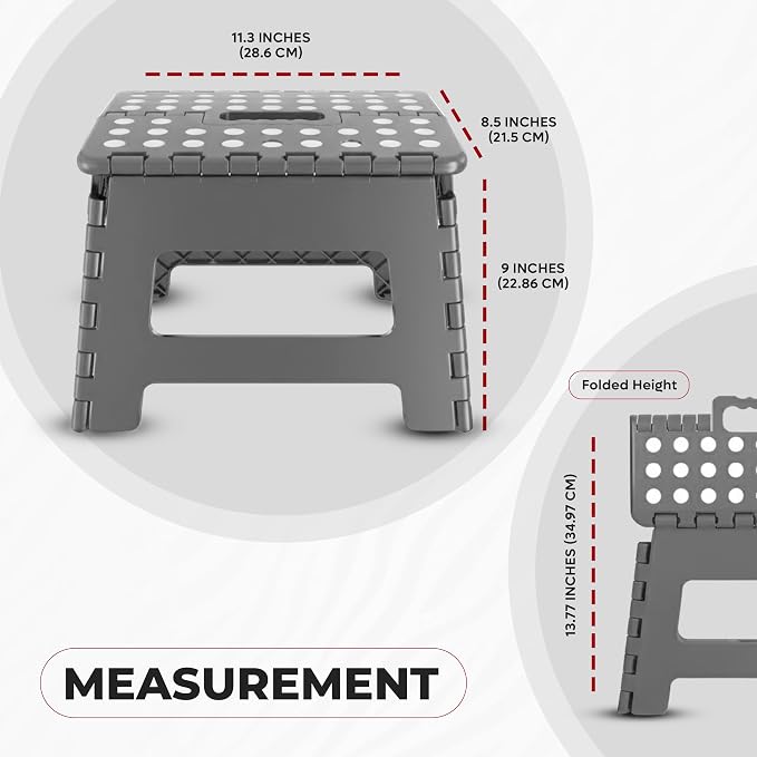 Utopia Home Folding Step Stool 9 Inch, Anti-Slip, Grey, 1-Pack | Foldable step stool with anti-slip surface, built-in handle, and 300 lbs support for safe home use.