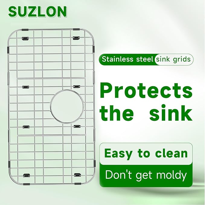 23" x 13" Sink Protectors for Kitchen Sink, Rear Drain | Rust Resistant Stainless Steel Kitchen Sink Grid and Sink Protectors, Sink Rack for Bottom of Sink with Sink Strainers