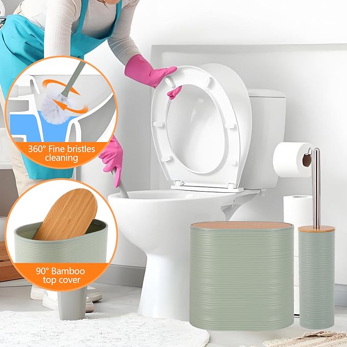 10 PCS Green Bathroom Accessories Set with Trash Can Bathroom Accessory | All-in-One Kit with Trash Can,Toothbrush Holder,Soap Dispenser,Toothbrush Cup,Vanity Tray,Soap Dish,Toilet Brush etc for Home