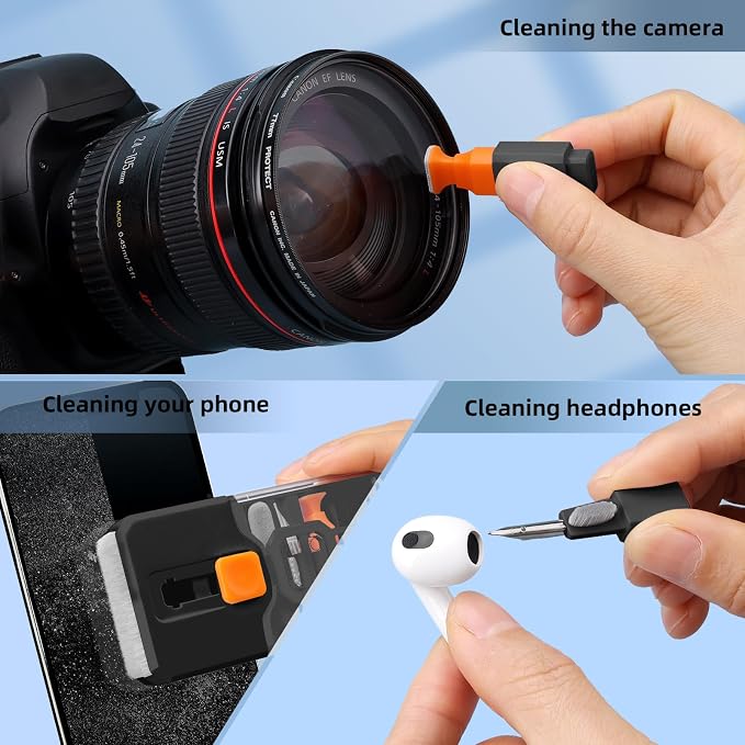 Keyboard Cleaner & Laptop Cleaning Kit, All-in-1 for Computer PC, Black | Electronics Deep Cleaning Reusable Brush Tool, Screen-Safe Spray, for iPhone iPad Macbook Airpod Camera, Gaming Accessories