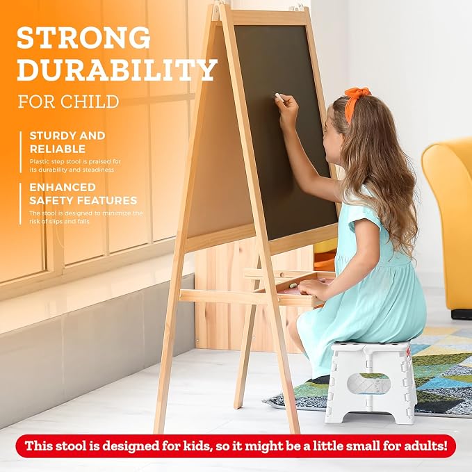 Collapsible Step Stool 7.5 Inch, Small Folding Stool, 176 lbs, White | Lightweight Foldable Step Stool for Kids and Adults with Handle, for Kitchen, Bathroom, Car, and Compact Home Storage