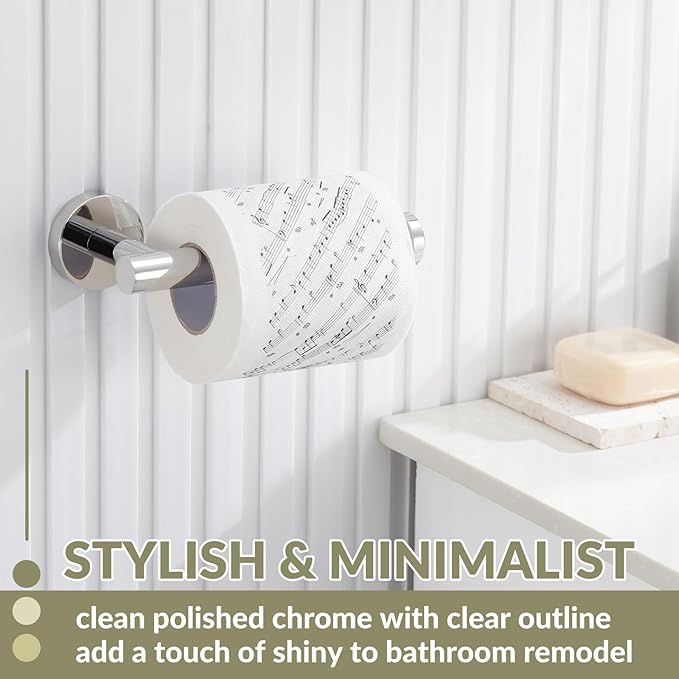Toilet Paper Holder for Bathroom Paper Storage, Polished Chrome | Rustproof 304 Stainless Steel, Space-saving Drilling Wall Mounted, Rock-solid Hanging Tissue Holder for Restroom, Powder room