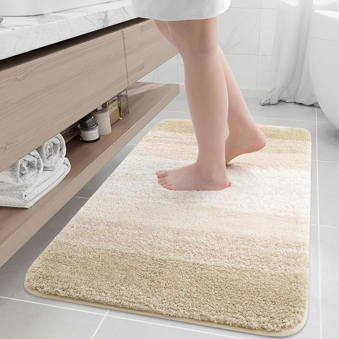 Arotive Microfiber Bathroom Rugs, Shaggy Soft Absorbent Bath Rug, 36x24 | LightBeige, Rubber Backing Thick Plush Machine Washable Dry Bath Mats for Bathroom, Tub and Shower, Rectangular