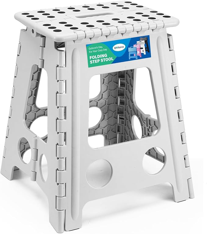 Dyforce Folding Step Stool 16 Inch,400lbs Foldable Step Stool for Adults | Step Stool Foldable Grey,Non-Slip Plastic Stepping Stool with Carry Handle,Lightweight for Bathroom Kitchen Bedroom Garden