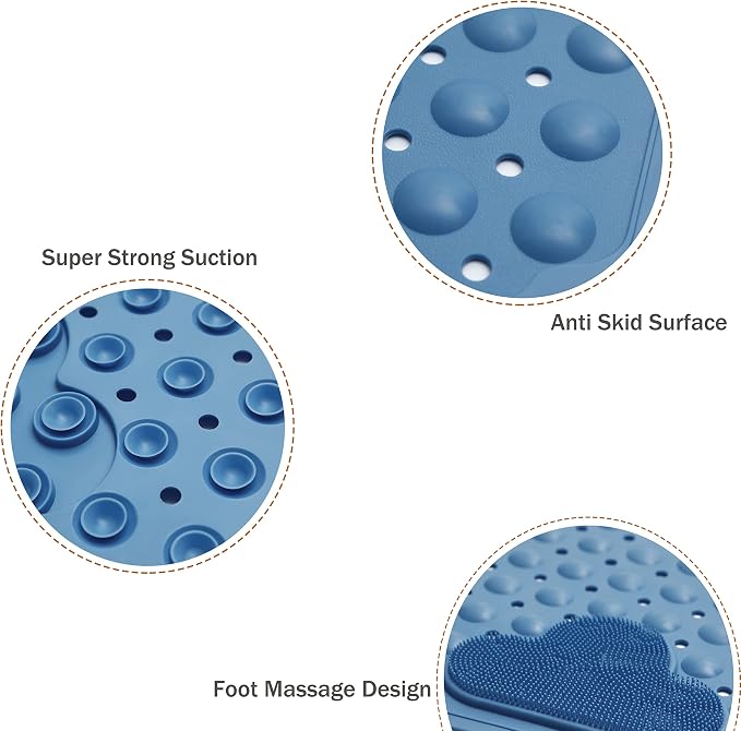 Bathtub Mat Non Slip Shower Mat Bath Mat for Tub 28" X 16" Blue | shower mats for inside shower, non slip bath mat, bath tub mat, machine washable, anti slip shower mat