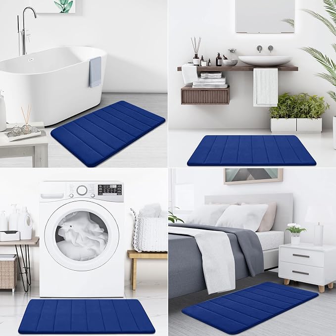 Buganda Memory Foam Bath Mat 59 x 34, Ultra Soft Absorbent Bathroom Rugs | Navy Blue, Machine Washable Quick Dry Bath Mats for Bathroom Floor, Shower and Tub, Home Decor Accessories