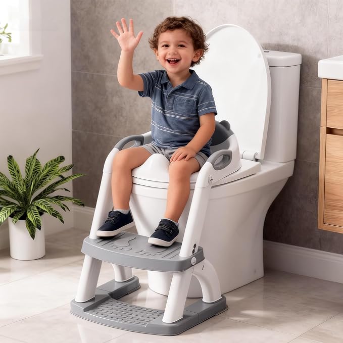 Potty Training Toilet for Toddlers, 2-in-1 Potty Training seat, Anti-Slip | SKYROKU, Fits Round & Elongated Toilets, 6 Heights, Splash Guard, Foldable, Holds 200+ lbs, Step Stool, Dishwasher Cushion