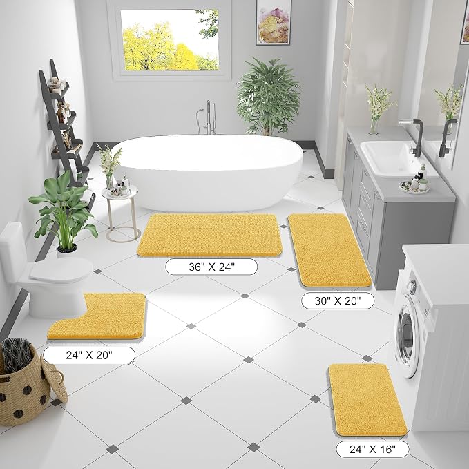 OLANLY Bathroom Rugs 36x24, Extra Soft Absorbent Chenille Bath Rugs | Yellow, Quick-Drying Rubber Backing, Machine Washable Bath Mat for Bathroom Floor, Tub and Shower, Home Decor Accessories