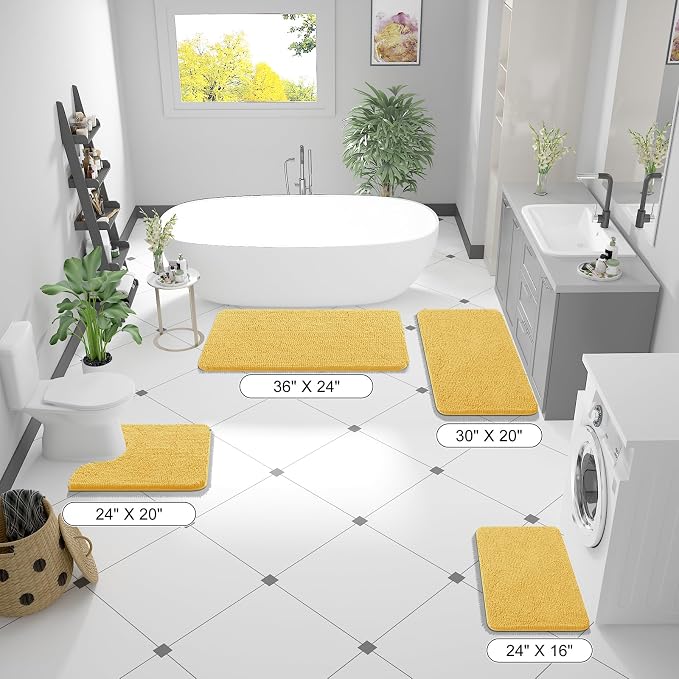 OLANLY Large Bathroom Rugs 70x46, Extra Soft Absorbent Chenille Bath Rugs | Yellow, Quick-Drying Rubber Backing, Machine Washable Bath Mat for Bathroom Floor, Tub and Shower, Home Decor Accessories