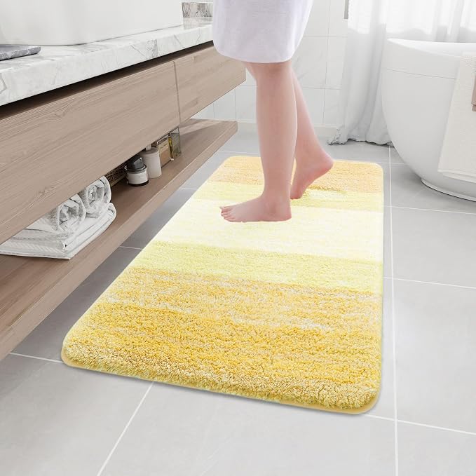 Arotive Microfiber Bathroom Rugs, Shaggy Soft Absorbent Bath Rug, 44x24 | LightYellow, Rubber Backing Thick Plush Machine Washable Dry Bath Mats for Bathroom, Tub and Shower, Rectangular