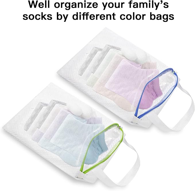 3-Pack Hanging Mesh Laundry Bags with S Hooks, 12x10 Inch | Durable mesh, rustproof S hooks. 3 colors. For socks, delicates, toys, balls. Machine wash. Travel, dorms, sports.