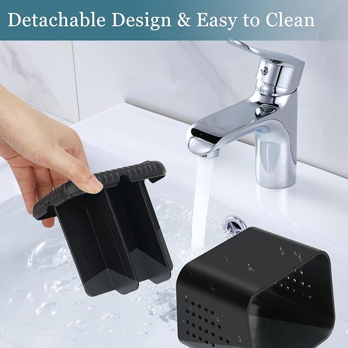 Toothbrush Holders for Bathrooms, Toothbrush and Toothpaste Holder (Black) | Easy To Clean, Drainage, Removable, Non-Slip, 4 Slots Tooth Brush Holder for Bathroom Countertop Organizer