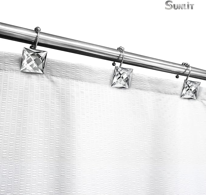 Sunlit Luxury Design Square Clear Diamond Crystal Gem Bling with Glide Balls Shower Curtain Hooks, Rust Proof Metal Rhinestones Glam Shower Curtain Rings-12 Pack