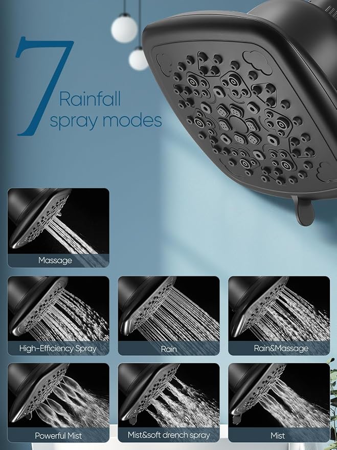 Cobbe Filtered Shower Head, 7 Modes High Pressure Shower Heads Matte Black | Shower Head with Filters for Hard Water for Remove Chlorine and Harmful Substances (Midnight Black Matte, 6 Inch Square)