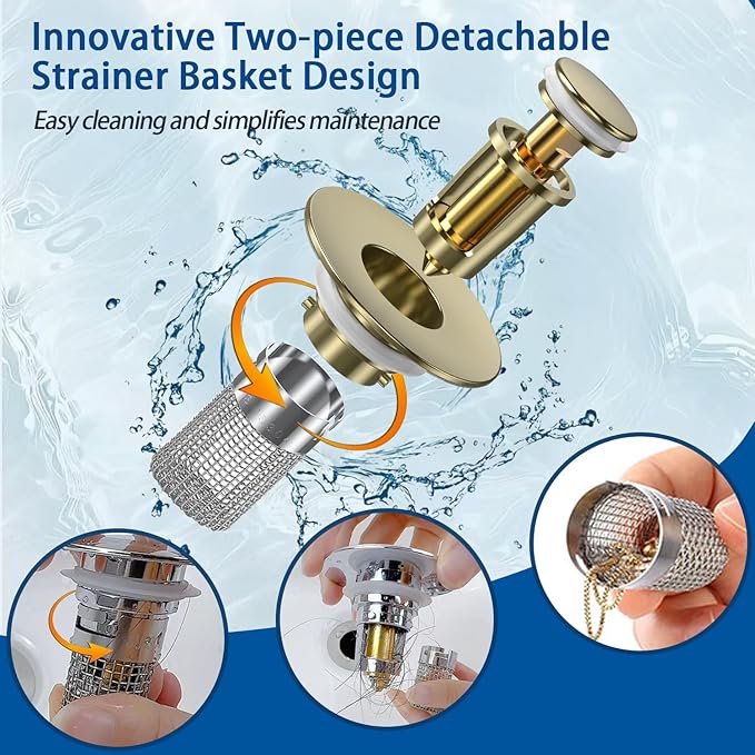 Bathroom Sink Drain Strainer,(4PCS) Pop-up Sink Drain Strainer with Removable Stainless Steel Strainer Basket Hair Catcher, Bathroom Sink Strainer for Bathroom Sink Stopper Replacement