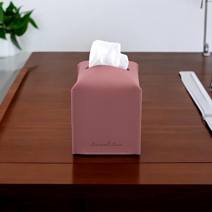 Premium PU Leather Tissue Box Holder - Elegant Hotel-Style Tissue Box Cover for Home, Office & Car Décor, Tissues Cube Organizer for a Natural & Classic Look (Mauve)