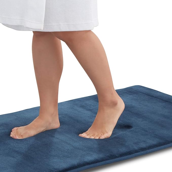 Memory Foam Bath Mat Non Slip Absorbent Super Cozy Velvet Bathroom Rug Carpet (24 inches X 48 inches, Navy)
