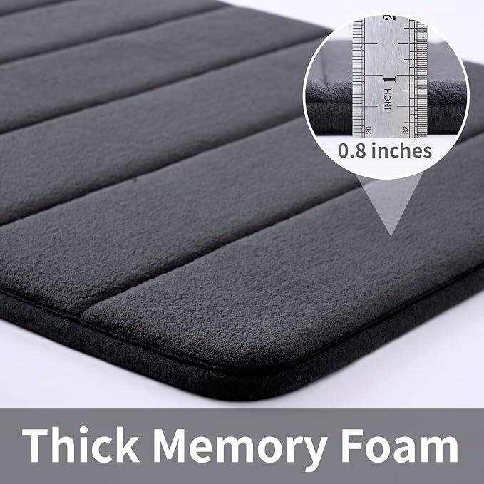 ROSMARUS Memory Foam Bath Mat, 20''x32'', Charcoal Gray | Water Absorbent, Ultra Soft, Non Slip, Thick Foam, Bathroom Rugs for Floor & Tub, Machine Washable Care