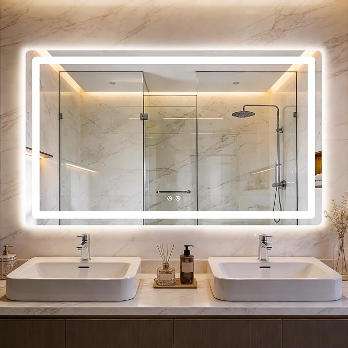 LED Bathroom Mirror with Lights, 30" x 50" Lighted Vanity Mirror | Frontlight+Backlit, 3 Colors Dimmable Brightness, Anti-Fog, Memory Function, Shatterproof Tempered Glass, Horizontal/Vertical