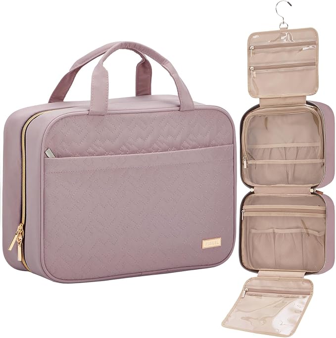 NISHEL Travel Toiletry Bag for women, Portable Hanging Organizer for Family-Sized Shampoo, Conditioner, Brushes Set, Makeup Accessories, Extra Large Size, Peach Pink | for Family-Sized Shampoo, Conditioner, Brushes Set, makeup Accessories, Extra Large ...