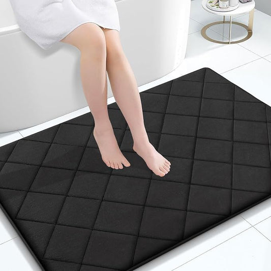 OLANLY Memory Foam Bath Mat 47x32, Ultra Soft and Absorbent Bathroom Rugs | Black, Quick Dry, Machine Washable Shower Bath Rugs, Comfortable Bath Carpet for Bathroom Floor, Tub and Shower