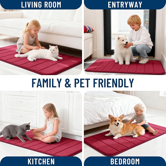 OLANLY Memory Foam Large Bath Mat 59x34, Super Soft Absorbent Bathroom Rugs | Burgundy, Quick Dry Bath Rug, Machine Washable Shower Floor Mats, Bathmat Carpet for Bathroom Floor, Tub and Shower