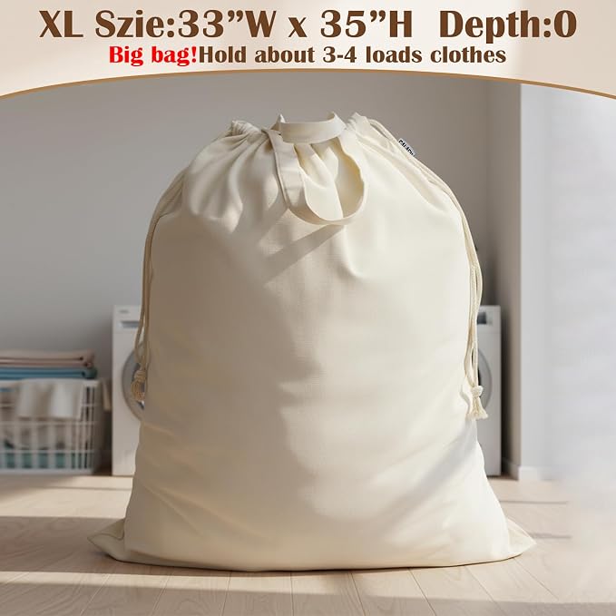 Canvas Laundry Bag 33"Wx 35"H, Extra Large Heavy Duty Hamper Liner,XL Beige | Thick Canvas, Handles & Drawstring, Extra Large Heavy Duty, Washable Basket Liner Hamper Liner, Cloth Storage Sack, 1 Pack