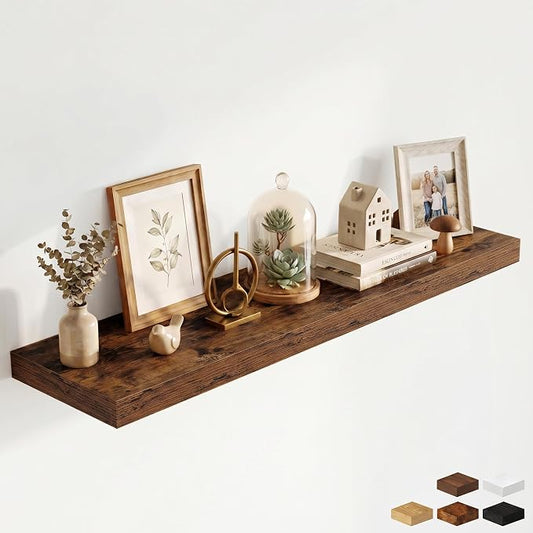 48 Inch Floating Shelves for Wall - 12 Inch Deep Fireplace Mantel Shelf - Wood Floating Shelf for Wall - Large Storage Shelves Wall Mount for Living Room & Bedroom - Rustic Brown - Set of 1