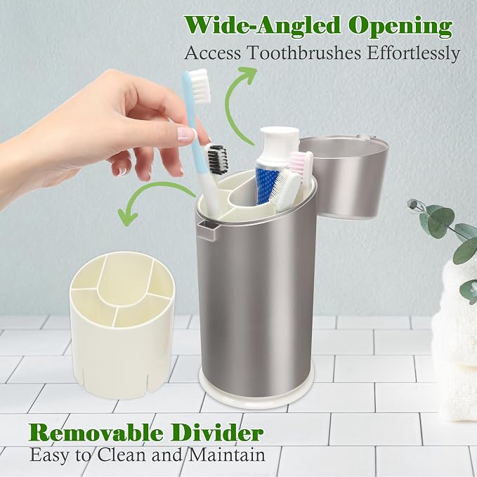 Toothbrush Holders for Bathrooms, Travel Toothbrush Organizer Toothbrush and Toothpaste Holders, 5 Slots Tooth Brushing Holder with Cover for Bathroom Countertop Organizer