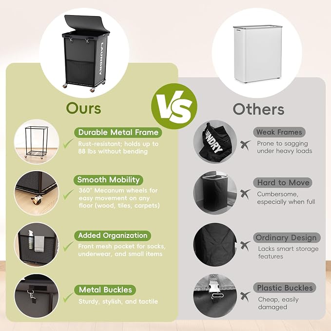 Laundry Hamper with Wheels and Lid, 150L Large Rolling Laundry Basket Gray | Heavy Duty Clothes Organizer, Sturdy Metal Frame, Lockable Swivel Casters, Removable Bag, For Bedroom, Bathroom, Laundry Room
