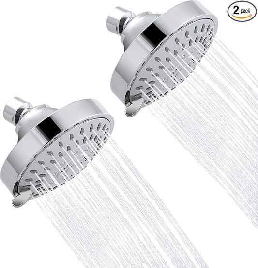 AISOSO High Pressure Rain Shower Head 2PCS 5 Modes 4.1 Inch Chrome Silver | Low Water Pressure Compatible, Powerful Spray Fixed Showerhead for a Relaxing Indoor & Outdoor Shower