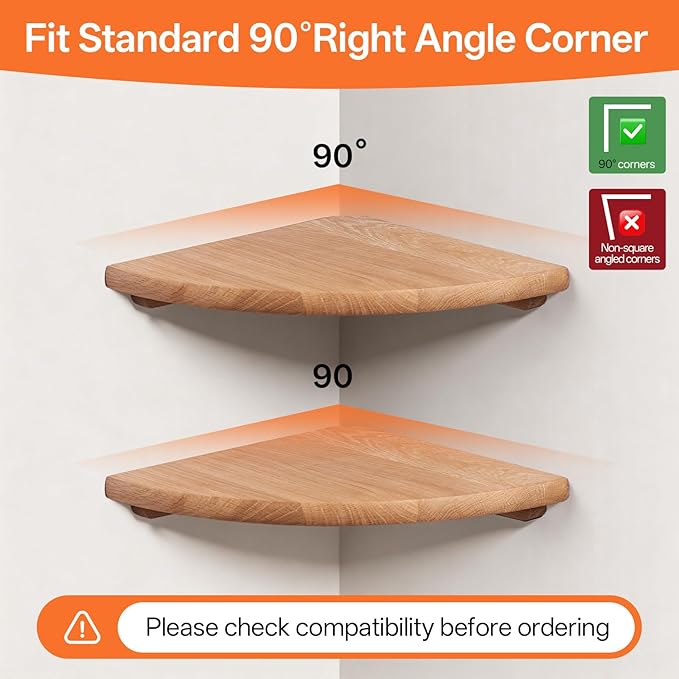 Gieanoo Corner Floating Shelf 16inch Solid Oak Wood Floating Corner Shelf with Wire Hole Corner Wall Mount Storage Display Shelves for Living Room Bedroom Bathroom Kitchen