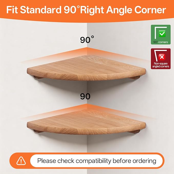 Gieanoo Corner Floating Shelf 7inch Solid Oak Wood Floating Corner Shelf with Wire Hole Corner Wall Mount Storage Display Shelves for Living Room Bedroom Bathroom Kitchen