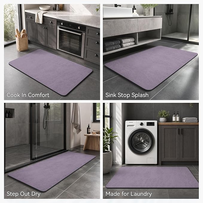 MontVoo -Bath Mat Rug-Rubber Backing Non Slip Quick Dry Absorbent Thin Bathroom Rugs Fit Under Door-Faux Suede Surface Bathroom Floor Mats-Shower Rug for in Front of Bathtub Shower Lavender 17"x59"