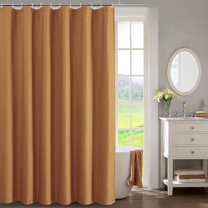 Gold Shower Curtain for Bathroom 96 Inches Extra Long, Elegant 3D Embossed Textured Fabric Shower Curtains, Water Repellent, Machine Washable, Hotel Style, 72" W x 96" L, Gold
