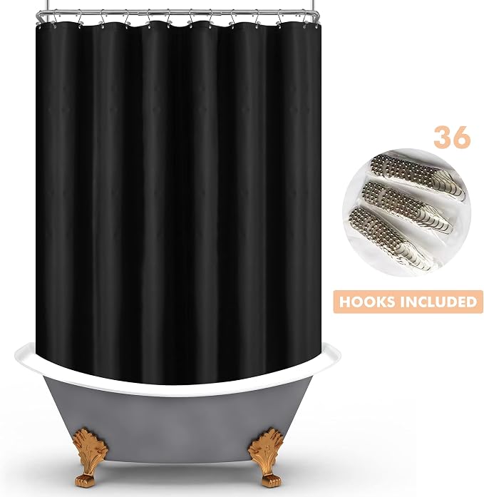 180x70 Extra Wide Size Shower Curtain Liner Black | 12 Bottom Magnets,36 Hooks,32 Rustproof Grommets,Water Proof Heavy Duty PEVA,180W x 70H for Clawfoot Bathtub