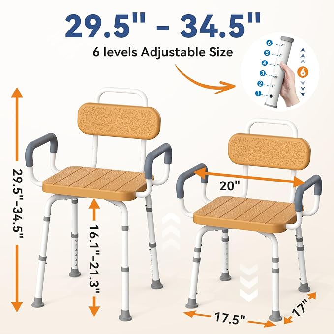 Loyoda Swivel Shower Chair with Removable Arms & Back, Fits Small Bathrooms | Adjustable-Height Rotating Shower Bench – Safety Stool Design, Ideal for Seniors and the Disabled, in Brown